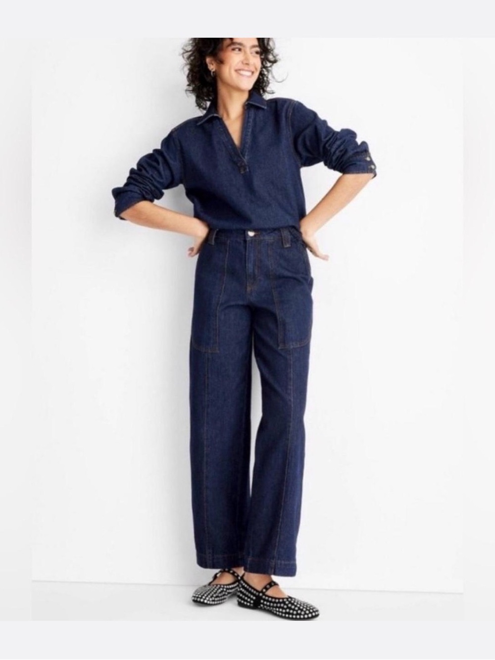 Womens Dark Indigo Wide-Leg Jeans